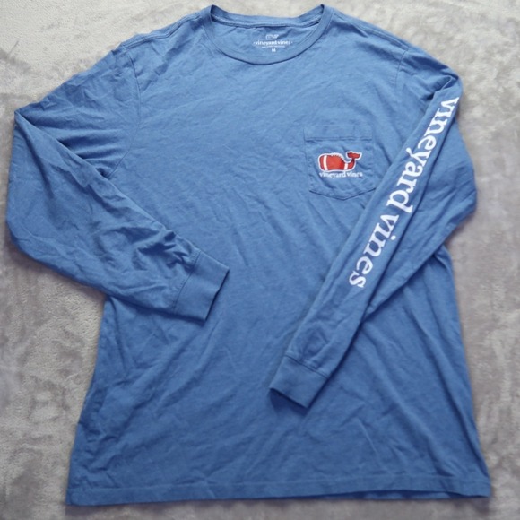 Vineyard Vines Mens Long Sleeve T Shirt Blue Football‎ Whale Pocket Graphic M - Picture 2 of 10